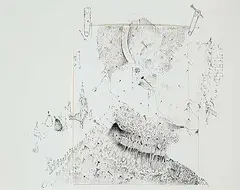 Esther Warkov, Untitled - Profile in Nails and Pins, ink and collage on paper