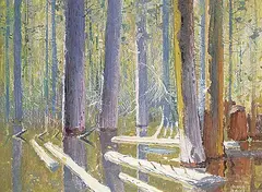 Franklin Arbuckle, Drowned Forest Nootka B.C., oil on wood panel