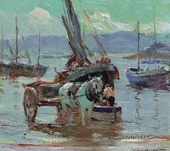 Harry Britton, Landing Fish, St. Ives, 1917, oil on paper board