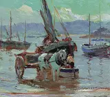 Harry Britton, Landing Fish, St. Ives, 1917, oil on paper board