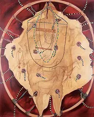 Joane Cardinal-Schubert, Ghost Dance Shirt Dream, 1995, oil on canvas