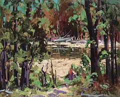 Bruno Cote, Canoe River, oil on wood board