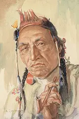 Joe Calf Child, Blackfoot by Nicholas Raphael de Grandmaison, watercolour on paper, sold Apr 2023