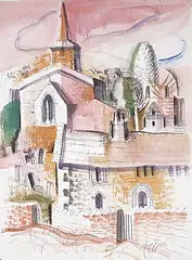 Henry George Glyde, Untitled - Pastel Church, mixed media on paper