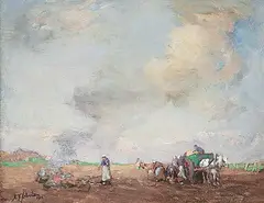 Retour des Champs [Return from the Fields] by John Young Johnstone, 1914, oil on canvas, sold Apr 2023