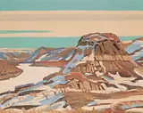 Illingworth Kerr, Red Deer River, East of Rosedale, 1976, oil on wood board