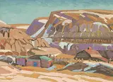 Illingworth Kerr, Little Farm, Badlands, 1976, oil on canvas board