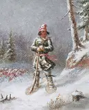 Cornelius Krieghoff, Hunter in a Blizzard, oil on canvas