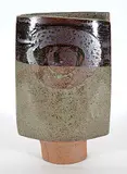 Luke Orton Lindoe, Untitled - Red and Grey Flat Vase, partially glazed ceramic