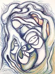 Daphne Odjig, The Living Forest, 1981, pastel on paper