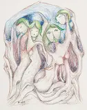 Daphne Odjig, Trembling Aspens, coloured pencil on paper