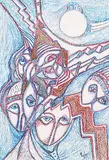 Daphne Odjig, Cosmic Journey, coloured pencil and mixed media on paper
