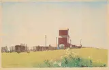 Walter J. Phillips, Grain Elevators at La Salle, Manitoba #173, 1931, colour wood block on paper