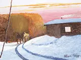 People are Coming to Visit, Night is Coming by Allen Sapp, acrylic on canvas, sold Apr 2023
