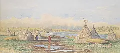 Ojibway Wigwams, North West Angle, Lake of the Woods by Frederick Arthur Verner, 1881, watercolour on paper, sold Apr 2023