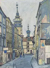Maxwell Bennett Bates, Untitled - Quiet Street in Nice, pastel on paper
