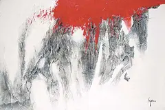 Sophia Paleotheodoros, Untitled - Red, Black and White, mixed media on canvas