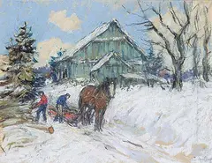 Berthe des Clayes, Loading the Logs, pastel on paper