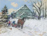 Berthe des Clayes, Loading the Logs, pastel on paper