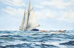 Robert Mcvittie, In a Fresh Breeze [Mackerel Seiner Towing Her Boats], oil on canvas
