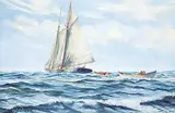 Robert Mcvittie, In a Fresh Breeze [Mackerel Seiner Towing Her Boats], oil on canvas