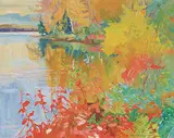 Orestes de Grandmaison, Waskesui Autumn, oil on wood board
