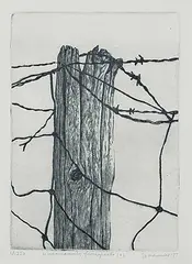 Jo Manning, Huron Country Fenceposts [6] #18/250, 1977, etching on paper