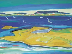 Max Maynard, Sunlit Rock and Gull #2 [From Clover Point Victoria], 1980, acrylic on wood board