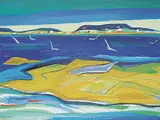Max Maynard, Sunlit Rock and Gull #2 [From Clover Point Victoria], 1980, acrylic on wood board