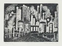 Refinery #A/P by John Harold Thomas Snow, 1950, etching on paper, sold Mar 2023