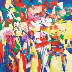 L'etang by Christian Bergeron, acrylic on canvas, sold Dec 2022