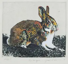 Rabbit #2/15 [Unique] by Jack Lee Cowin, 1991, hand coloured etching on paper, sold Dec 2022