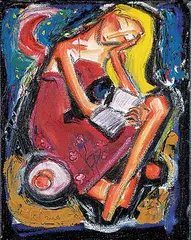 Denis Chiasson, Untitled - Blonde Woman Reading a Book, oil on canvas