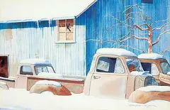 Bruce Cryer, Three Trucks, watercolour on paper