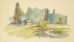 Meredith Evans, Untitled - Country View, 1980, watercolour and graphite on paper