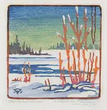 Hubert Valentine Fanshaw, Canadian Winter, colour lino block on paper