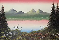 Orville Flexhaug, Untitled - Sylvan Lake View, 1948, oil on wood board