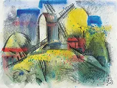 Henry George Glyde, Untitled - The Windmill, mixed media on paper