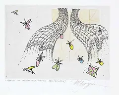 I Adrift the Tartan Time Tunnel #P.P. [Unique] by Edward William Godwin, hand coloured etching on paper, sold Dec 2022