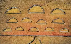 Richard Gorenko, Still More Clouds, 1990, mixed media on wood panel