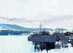 Jack Hambleton, Ships at Dusk, 1963, oil on wood board