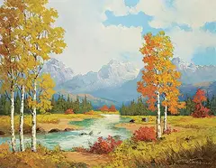 William Harisch, Untitled - Aspen Trees by the River, oil on canvas