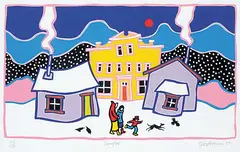 Ted Harrison, Snowfall #104/150, 1983, colour silkscreen on paper