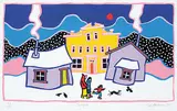 Ted Harrison, Snowfall #104/150, 1983, colour silkscreen on paper