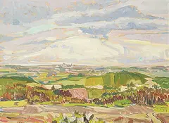 Guenther Heim, Calgary from SW, oil on wood board