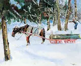 Frank Houghton, Untitled - Collecting Wood, oil on paper board
