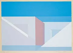 Flemming Jorgensen, Untitled - Geometric Blue and Pink #15/20, 1974, colour silkscreen on paper