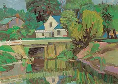 Illingworth Kerr, House at a Bridge, Chilliwack, 1968, oil on wood board