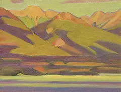 Chisel Peak and Lake Windermere by Denise Lemaster, 2005, oil on canvas board, sold Dec 2022