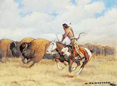 Matt Lindstrom, Untitled - Bison Hunter, oil on paper board